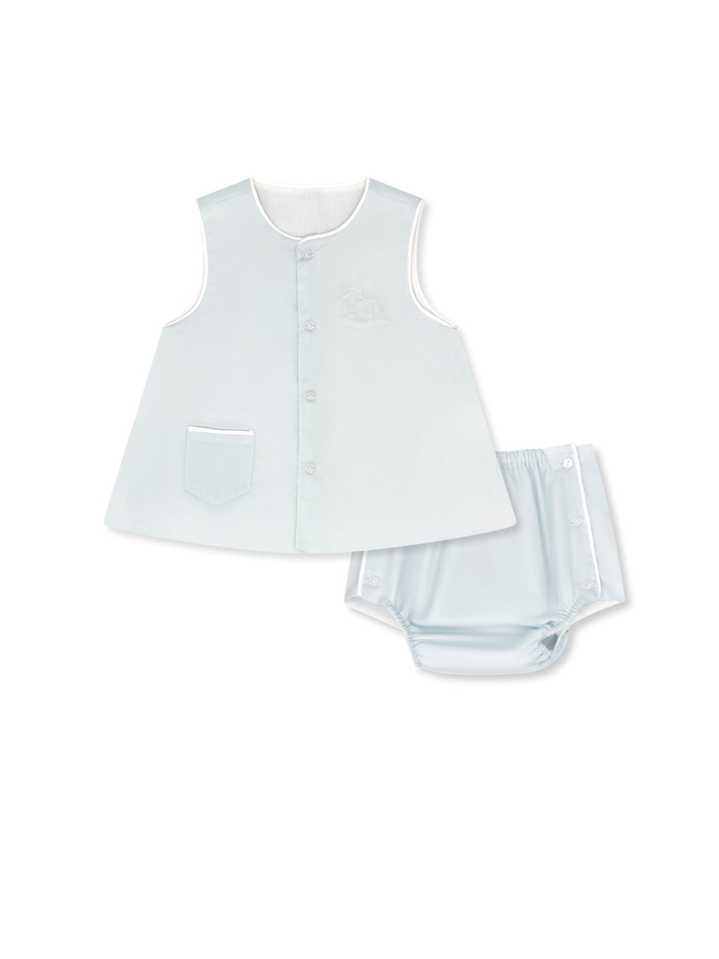 Mason Diaper Set - Blessings Blue Batiste with Rocking Horse