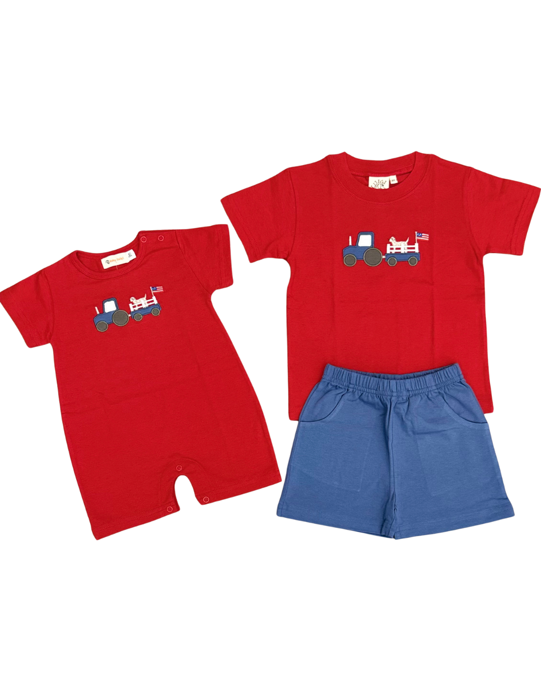 Luigi Tractor w/Lab and Flag Short Set - Red with Slate Blue