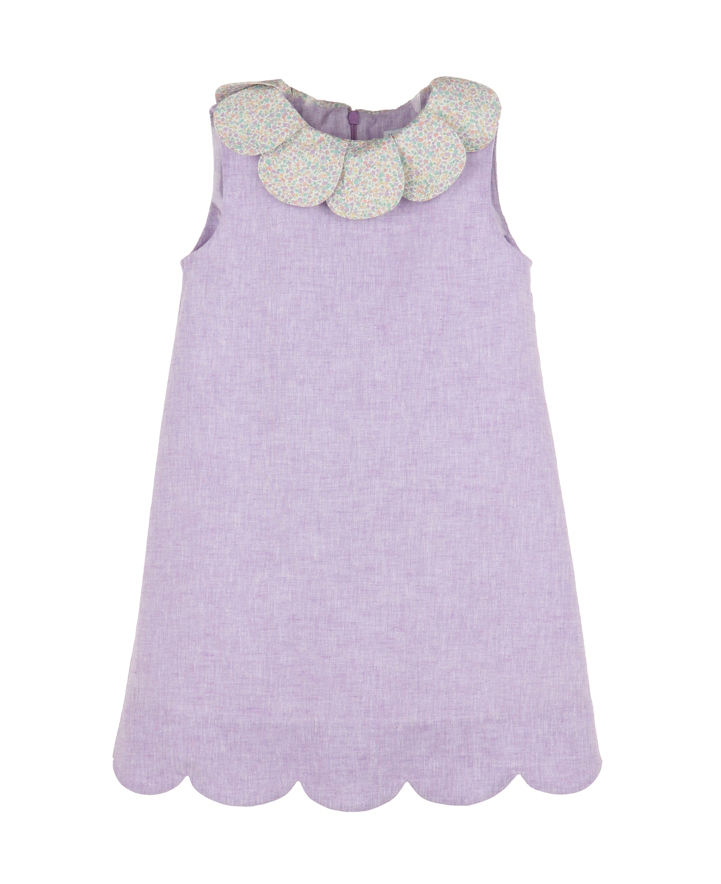 Lilac Petal Print Scallops Dress