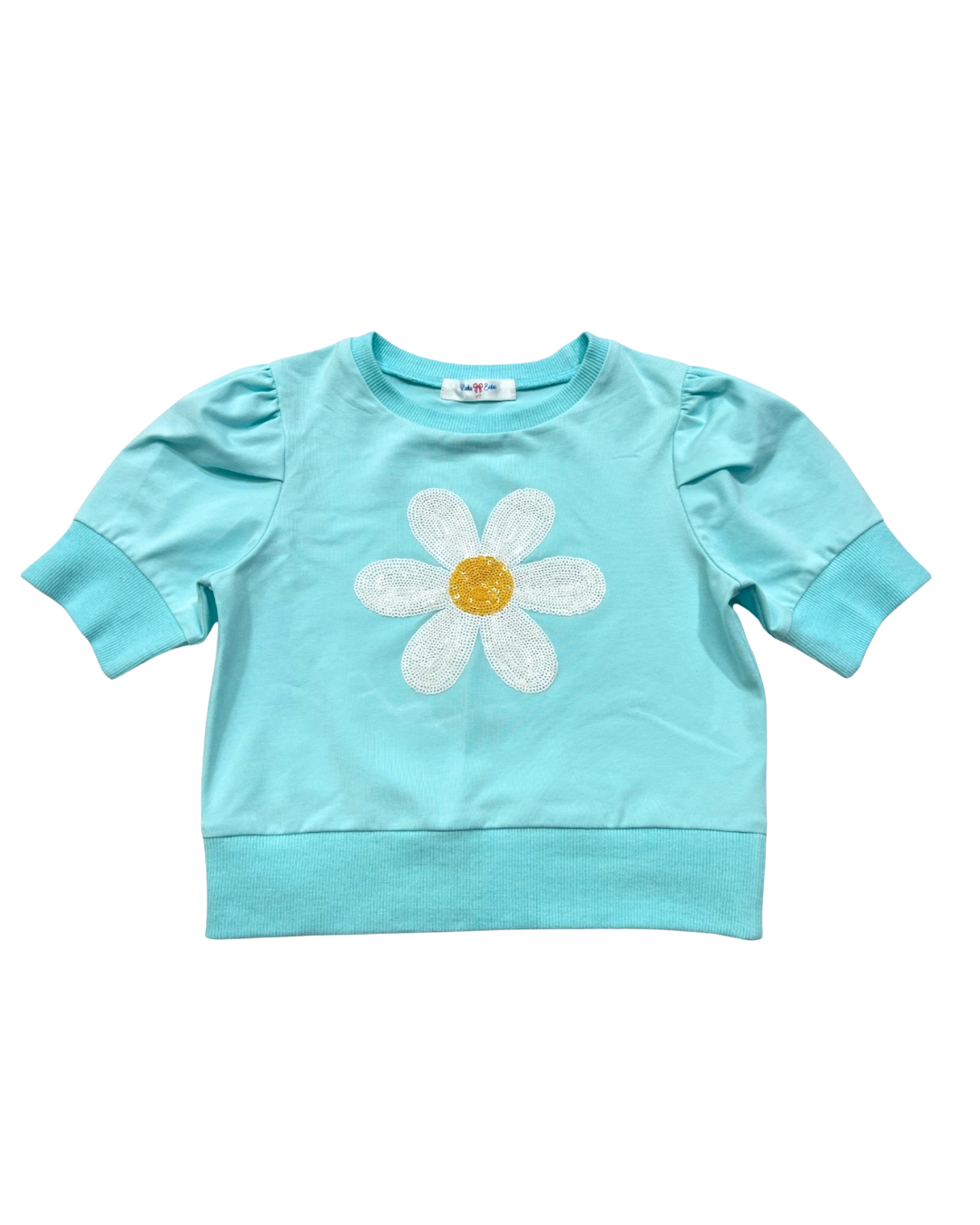 Lily Top - Sequined Daisy on Aqua