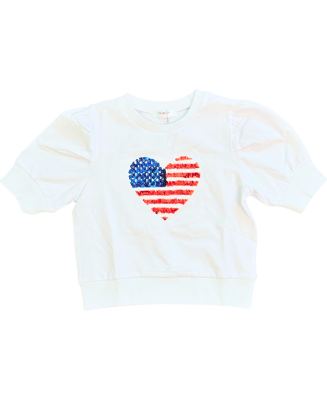 Lily Top - Sequined American Flag Heart on White