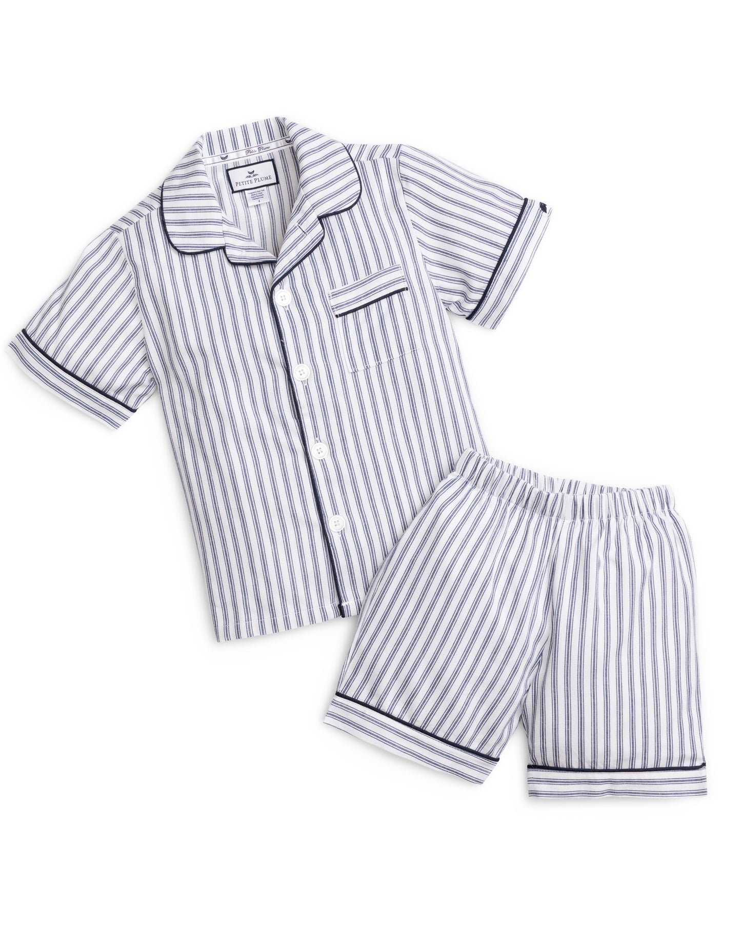 Navy French Ticking Stripe Twill - Pajama Short Set
