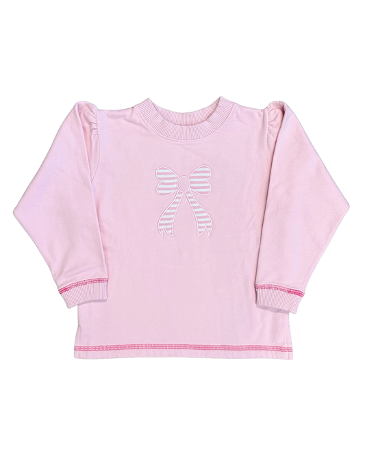 Luigi Fleece Sweatshirt - Lt. Pink Striped Bow