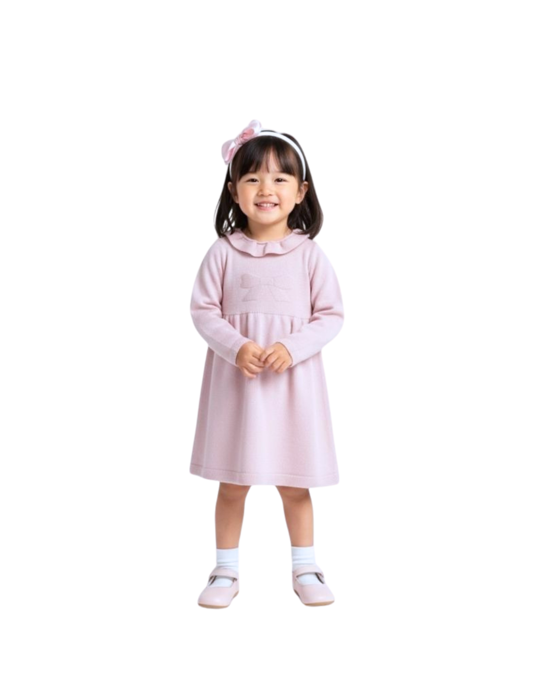 Mi Lucero Ruffled Sweater Dress - Light Pink Bow