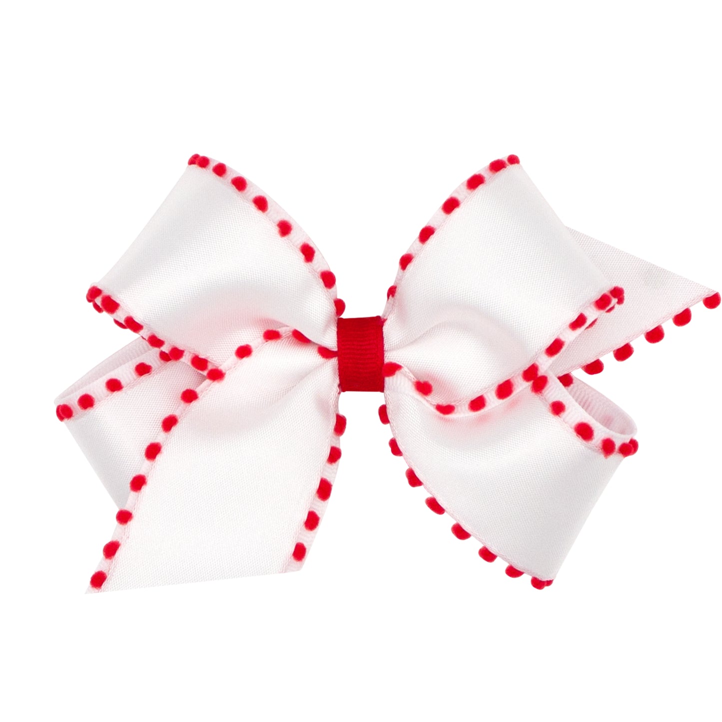 King Holiday Style Pom-Pom Edge Grosgrain Overlay Hair Bow