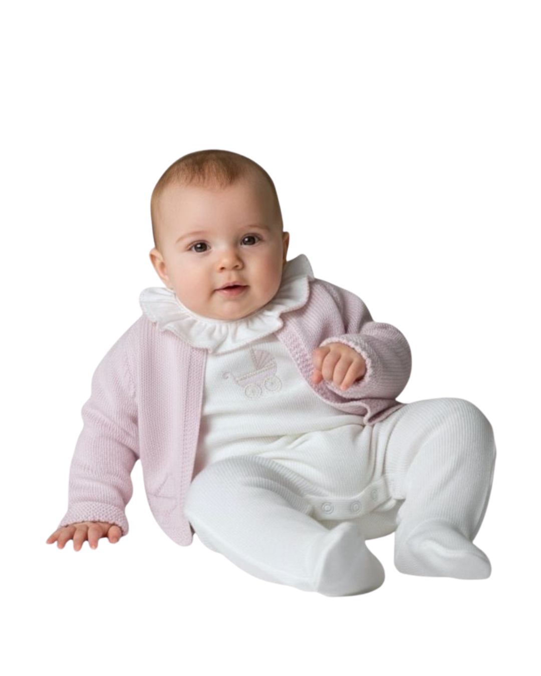 Mi Lucero Pram Cardigan & Pima Footie Set - Pink