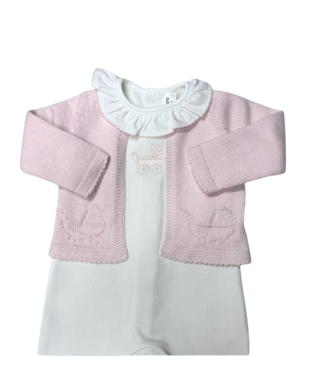 Mi Lucero Pram Cardigan & Pima Footie Set - Pink