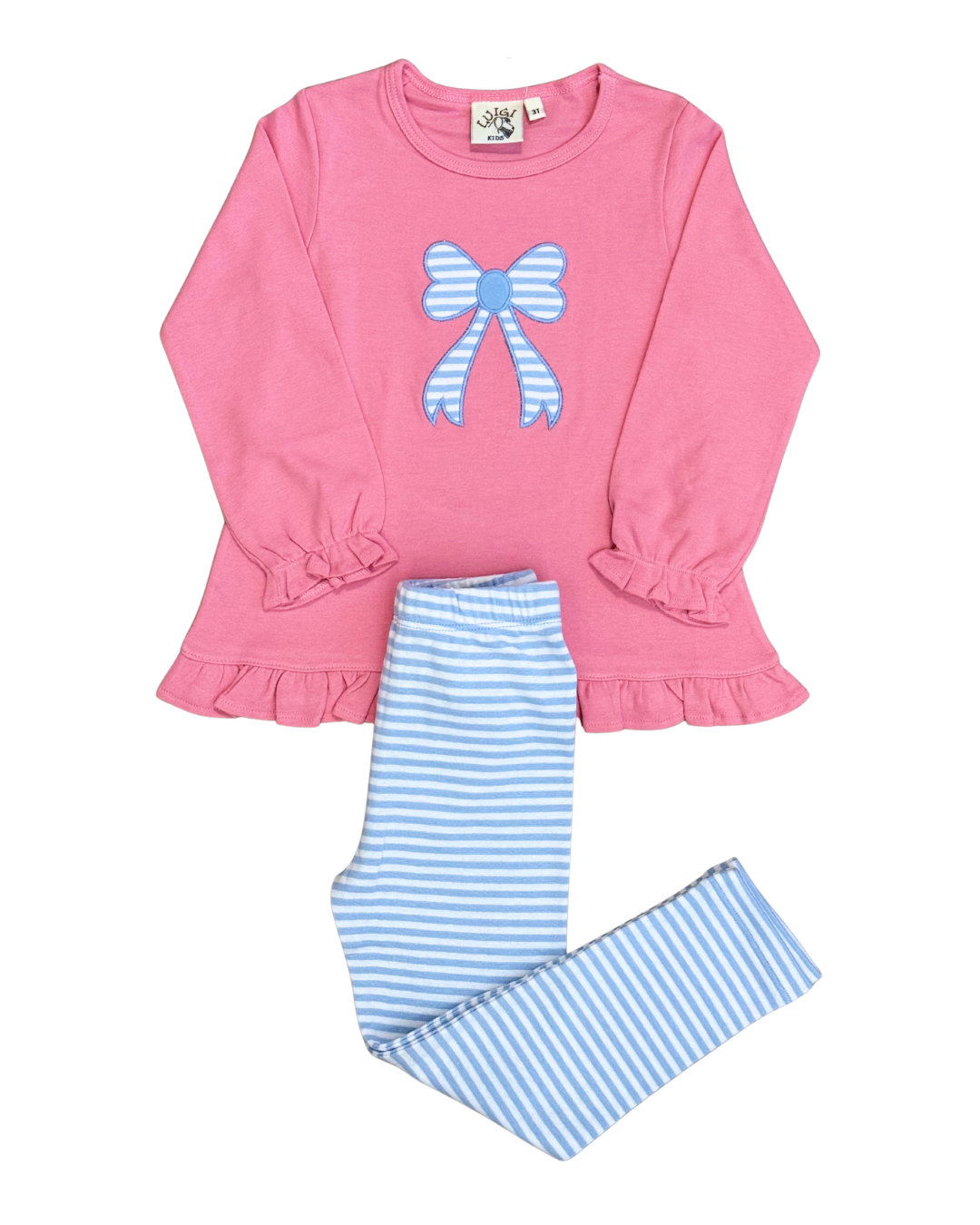 Luigi Legging Set - Sky Blue Striped Bow
