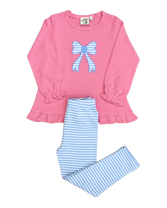 Luigi Legging Set - Sky Blue Striped Bow