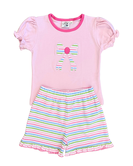 Luigi Striped Bow Ruffled Short Set