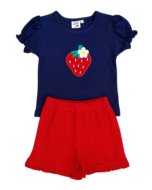 Luigi Strawberry Ruffled Short Set
