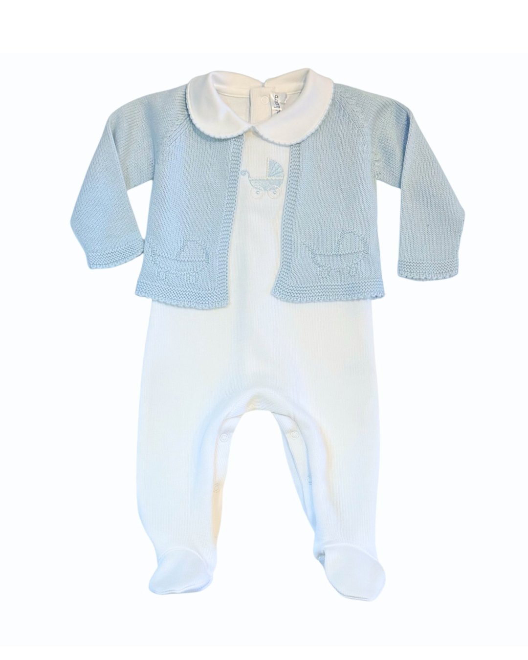 Mi Lucero Pram Cardigan & Pima Footie Set - Blue