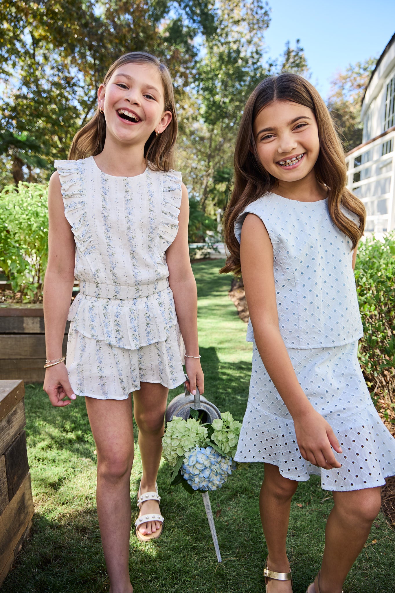 Pleat Cleo Dress - Light Aqua Eyelet