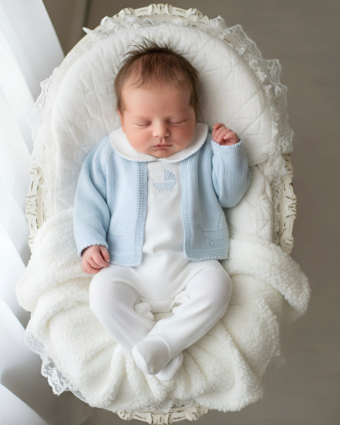 Mi Lucero Pram Cardigan & Pima Footie Set - Blue