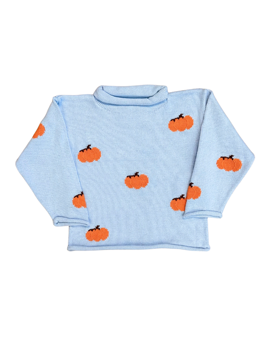 Claver Sweater - Pumpkins on Sky Blue