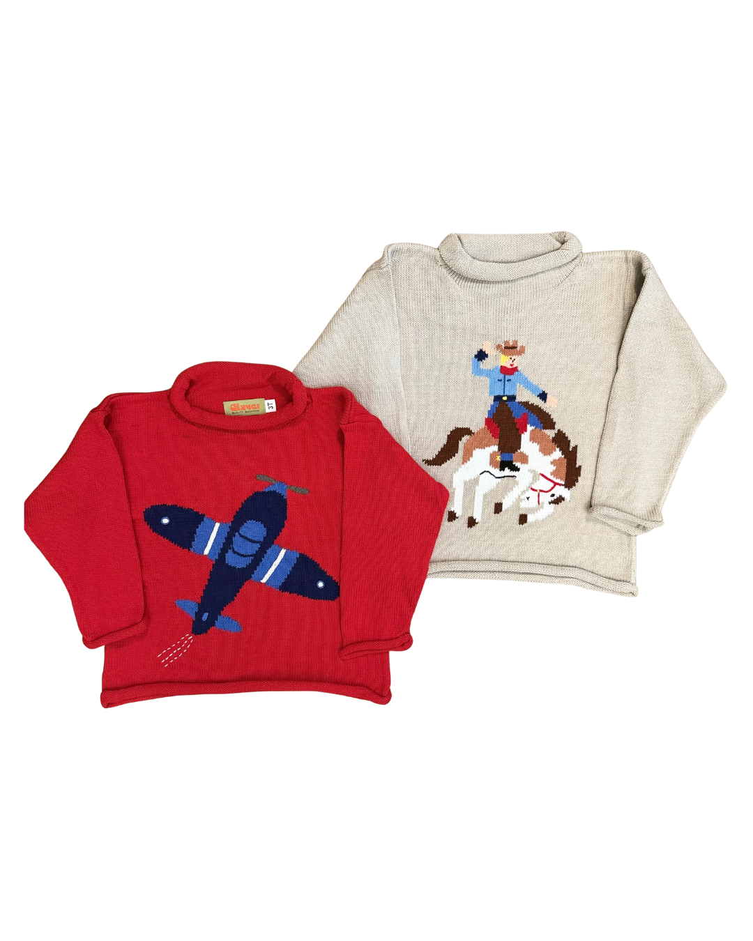 Claver Sweater - Airplane on Deep Red