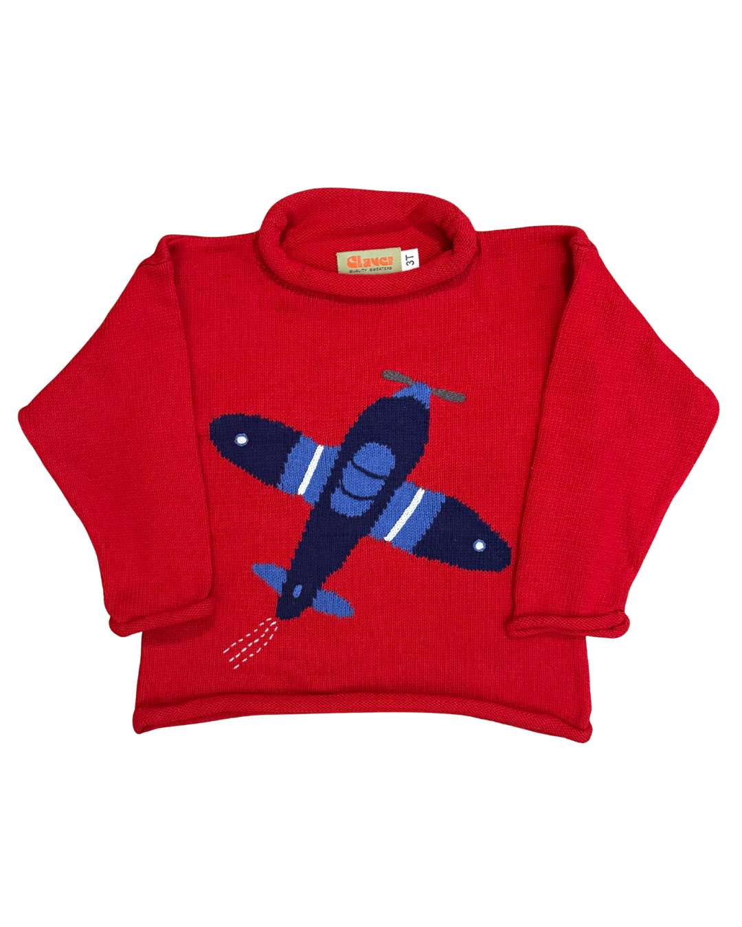 Claver Sweater - Airplane on Deep Red