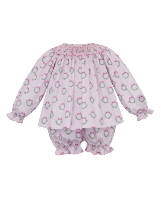 Pink Wreath Smocked - Bishop Bloomer Set