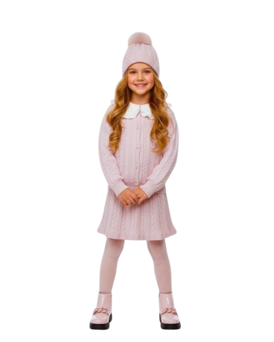 Mi Lucero Cable Tobaggan Hat w/Pom - Pink