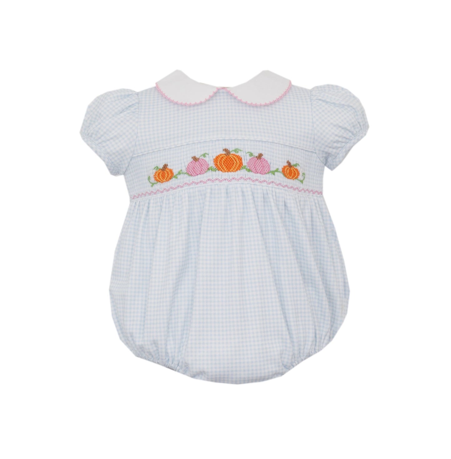 Smocked Pumpkins - Blue Gingham Knit Girl's Bubble