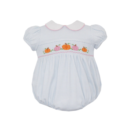 Smocked Pumpkins - Blue Gingham Knit Girl's Bubble