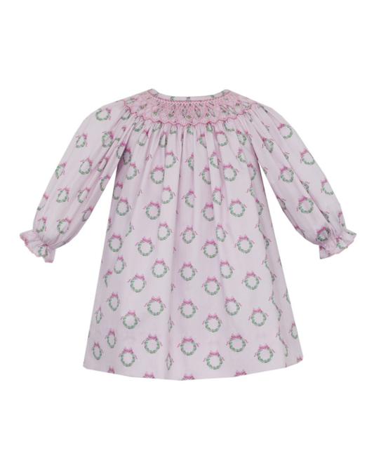 Pink Wreath Smocked - Bishop Dress