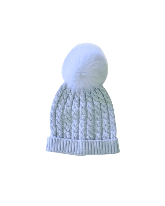 Mi Lucero Cable Tobaggan Hat w/Pom - Blue