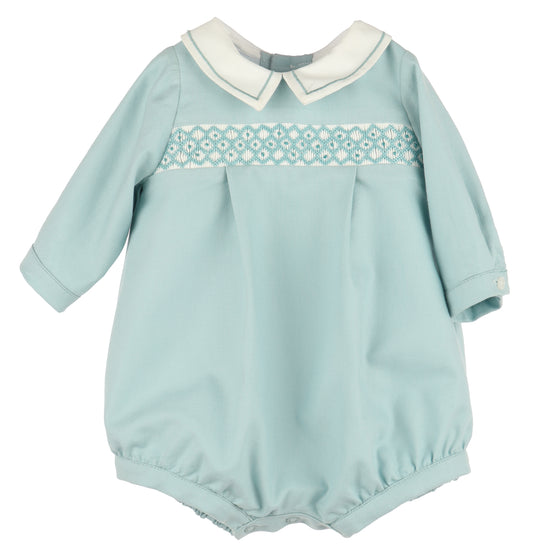 Smocked Boy Bubble - Teal Green