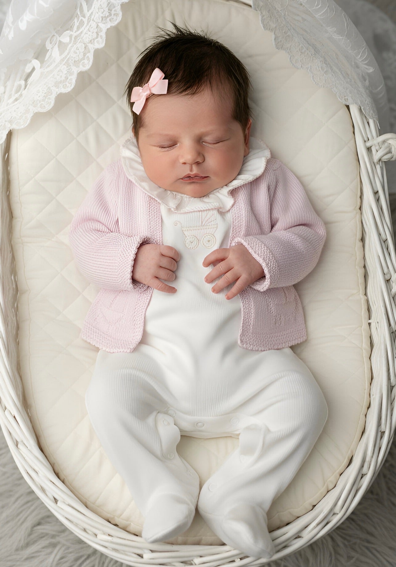 Mi Lucero Pram Cardigan & Pima Footie Set - Pink