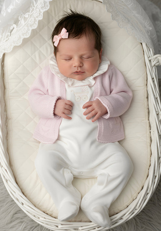Mi Lucero Pram Cardigan & Pima Footie Set - Pink