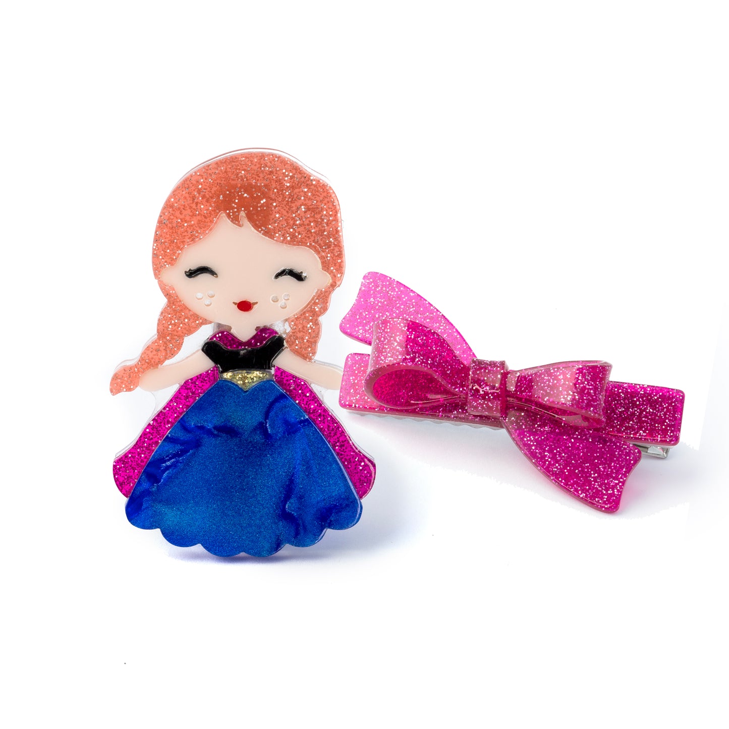 Cute Doll Hair Clip Set - Dark Blue Dress