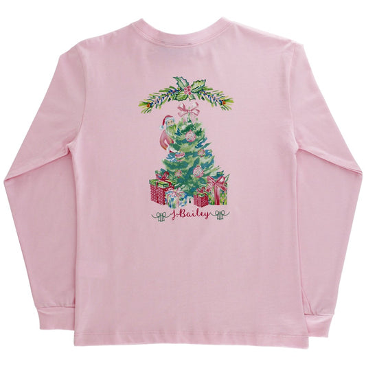 Girls Logo Tee - Santa Tree on Pink