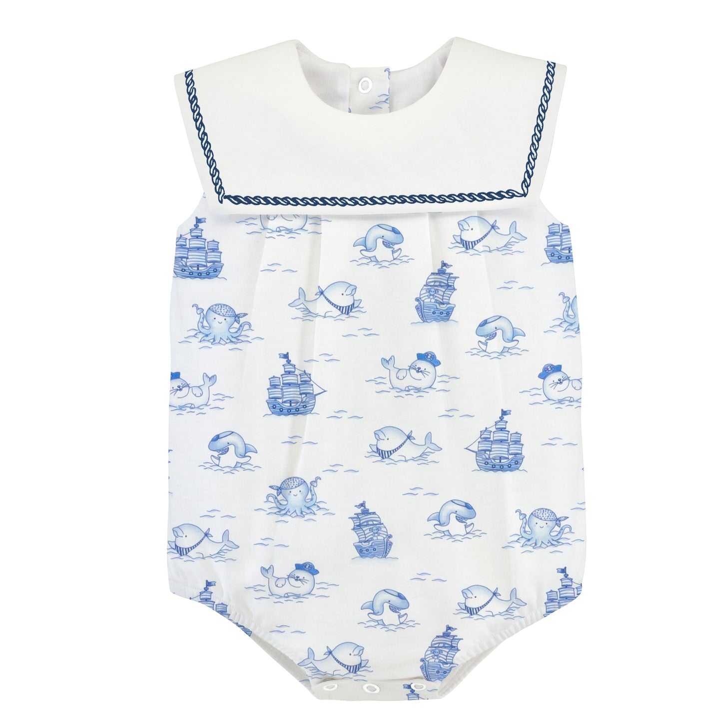 Pirates Navy Toile Knit Sailor Bib Bubble