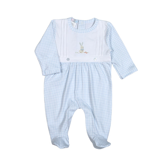 Sweet Bunny Hand Embroidered Pima Footie - Blue