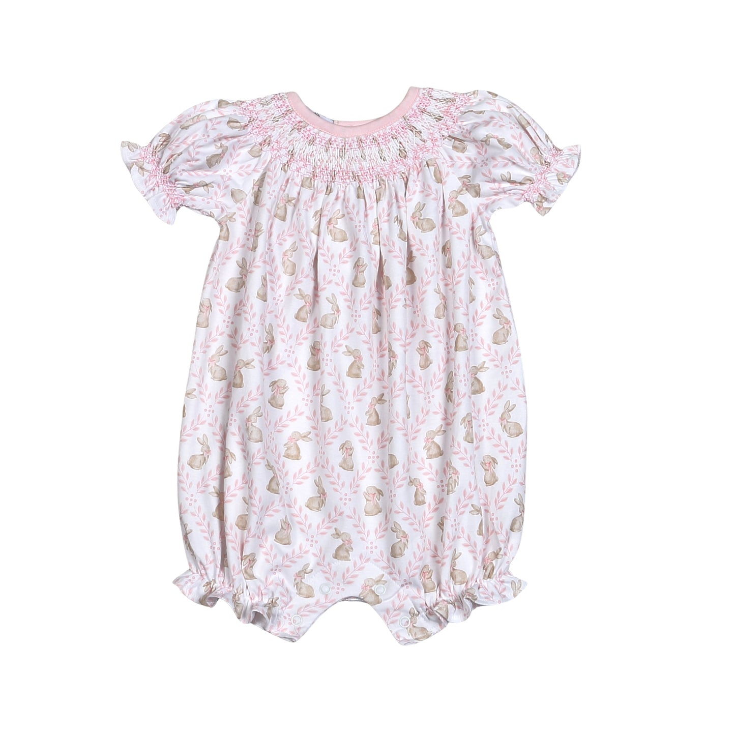 Bunny Trellis Pima - Hand Smocked Bubble in Pink