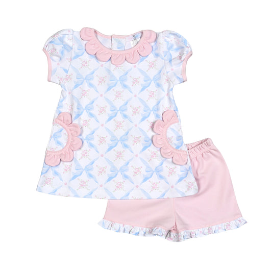 Blue Bows Pima - Short Set