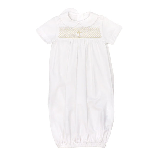 Ivory Christening - Boys Smocked Sac, One Size