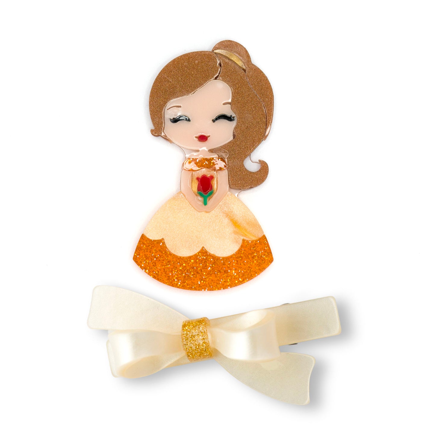 Cute Doll Hair Clip Set - Yellow Dress