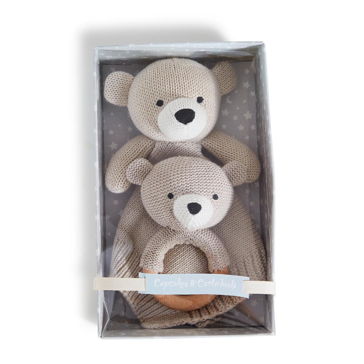 Knitted Baby Bear Snuggle and Rattle Set