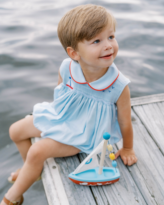 Brentwood Blue Smocked Sailboat - Beckett Bubble