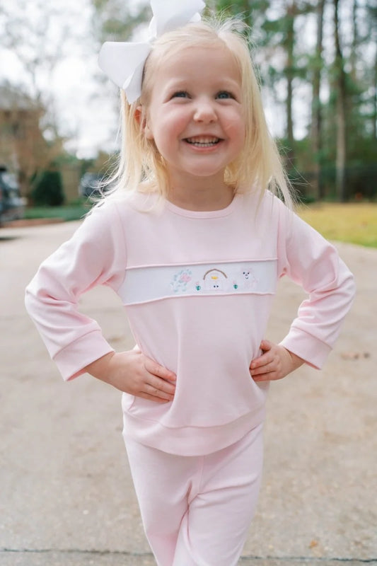 Lagniappe Play Set - Lemonade Pink Knit w/Farm Embroidery