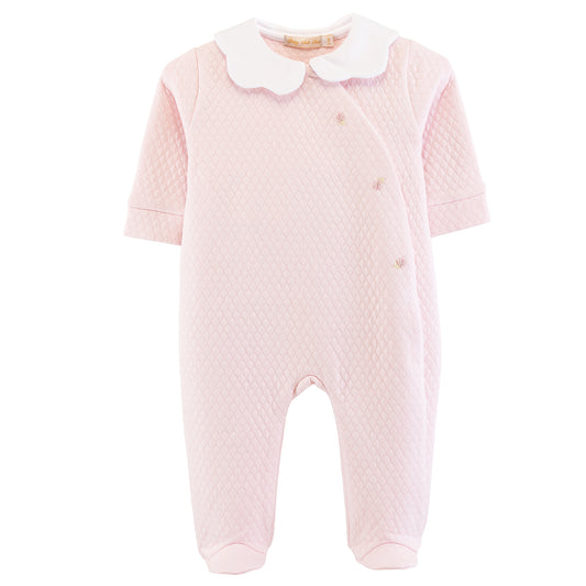 Rose Buds Pima Jacquard - Footie w/Scalloped Collar