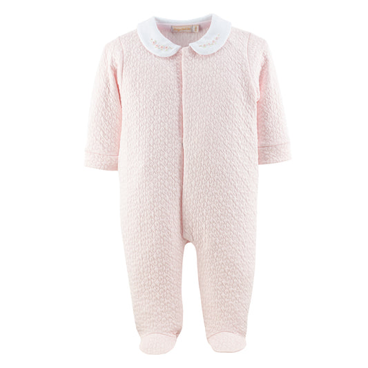 Hearts Quilted Pima Footie w/ Embroidered Collar