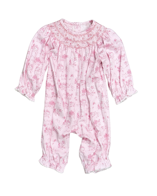 Pink French Toile - Smocked Romper
