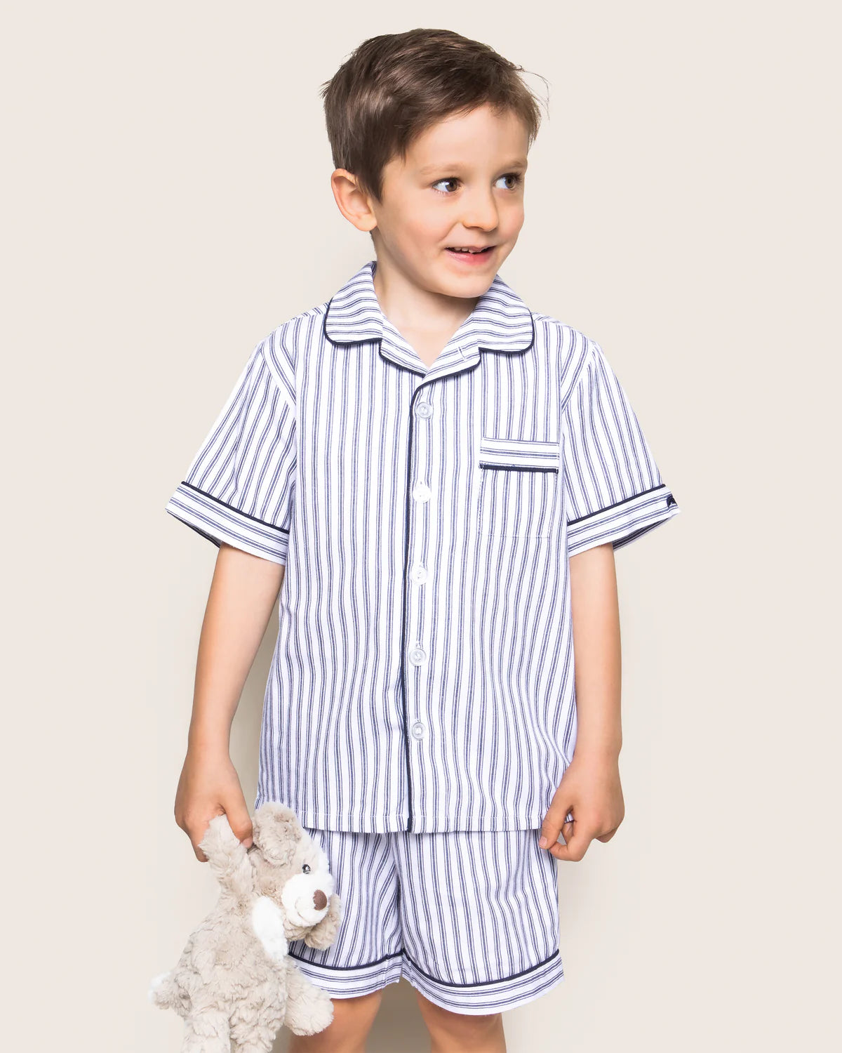 Navy French Ticking Stripe Twill - Pajama Short Set