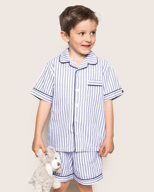 Navy French Ticking Stripe Twill - Pajama Short Set