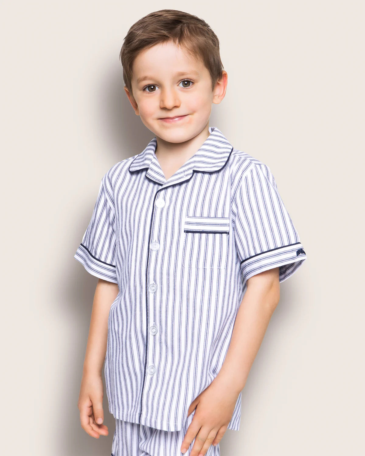 Navy French Ticking Stripe Twill - Pajama Short Set
