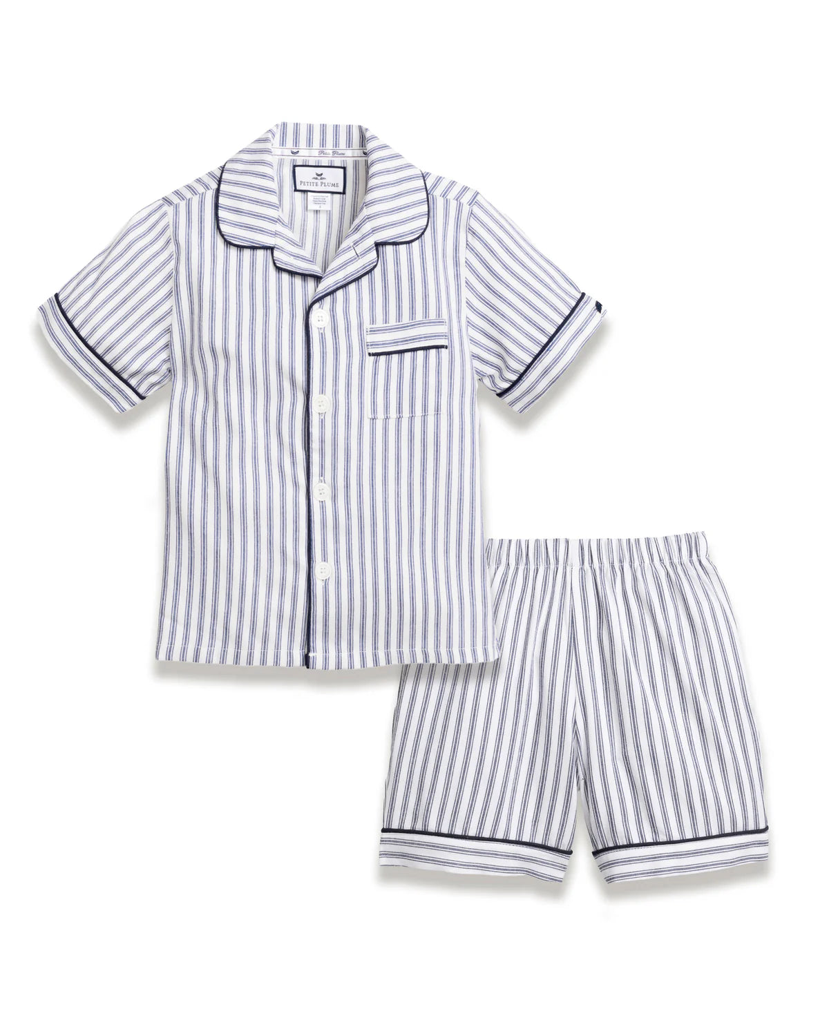 Navy French Ticking Stripe Twill - Pajama Short Set