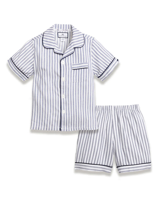 Navy French Ticking Stripe Twill - Pajama Short Set