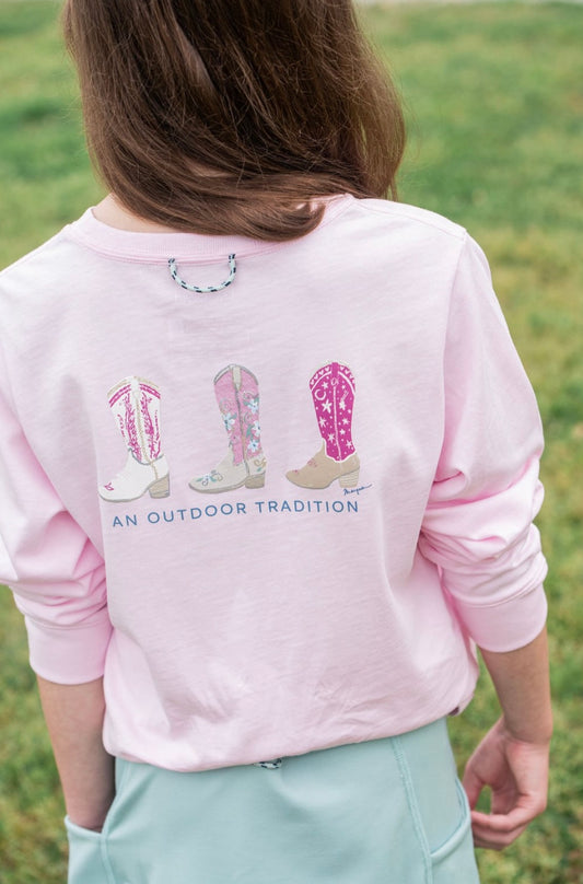 Cotton Tee - Pink Tulle Cowgirl Boots